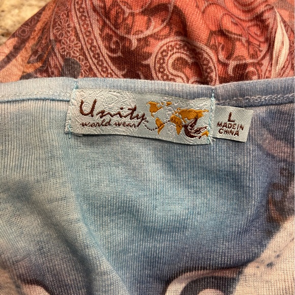 UNITY Top Ruffle Sleeve Sublimation Print Jersey Knit Size Large - Picture 7 of 8